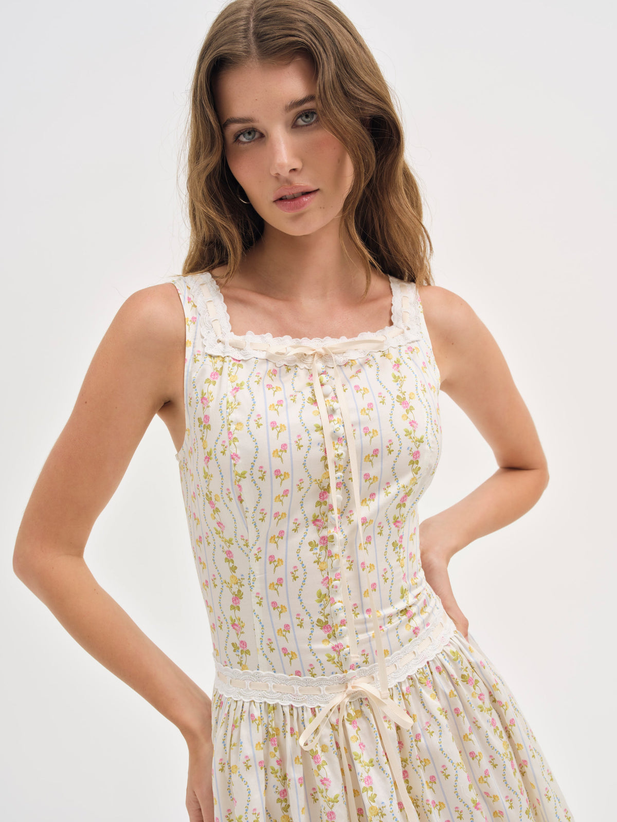 Brigitta Floral Midi Dress - Ivory
