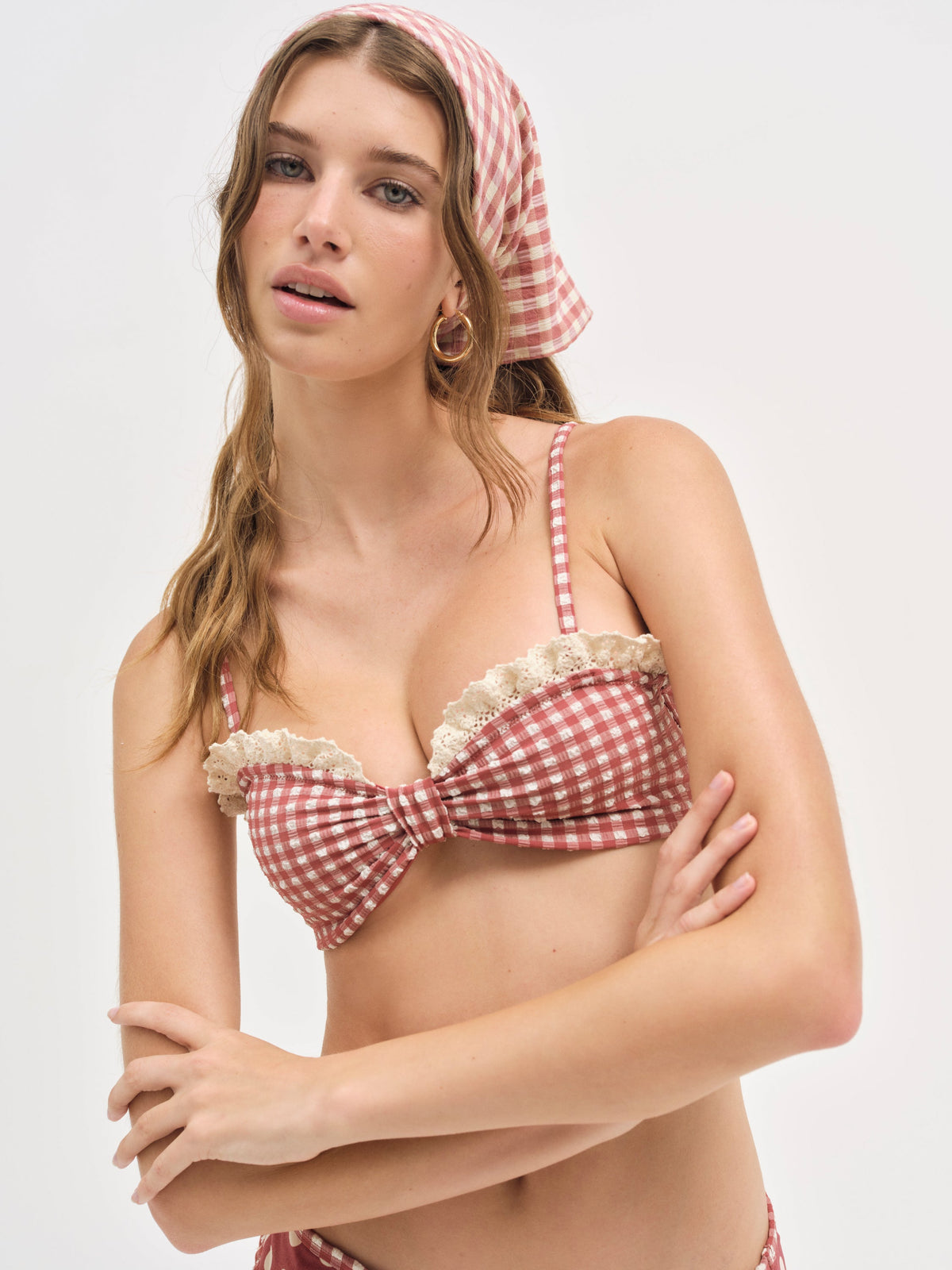 Gingham Bandeau Bikini Top - Red