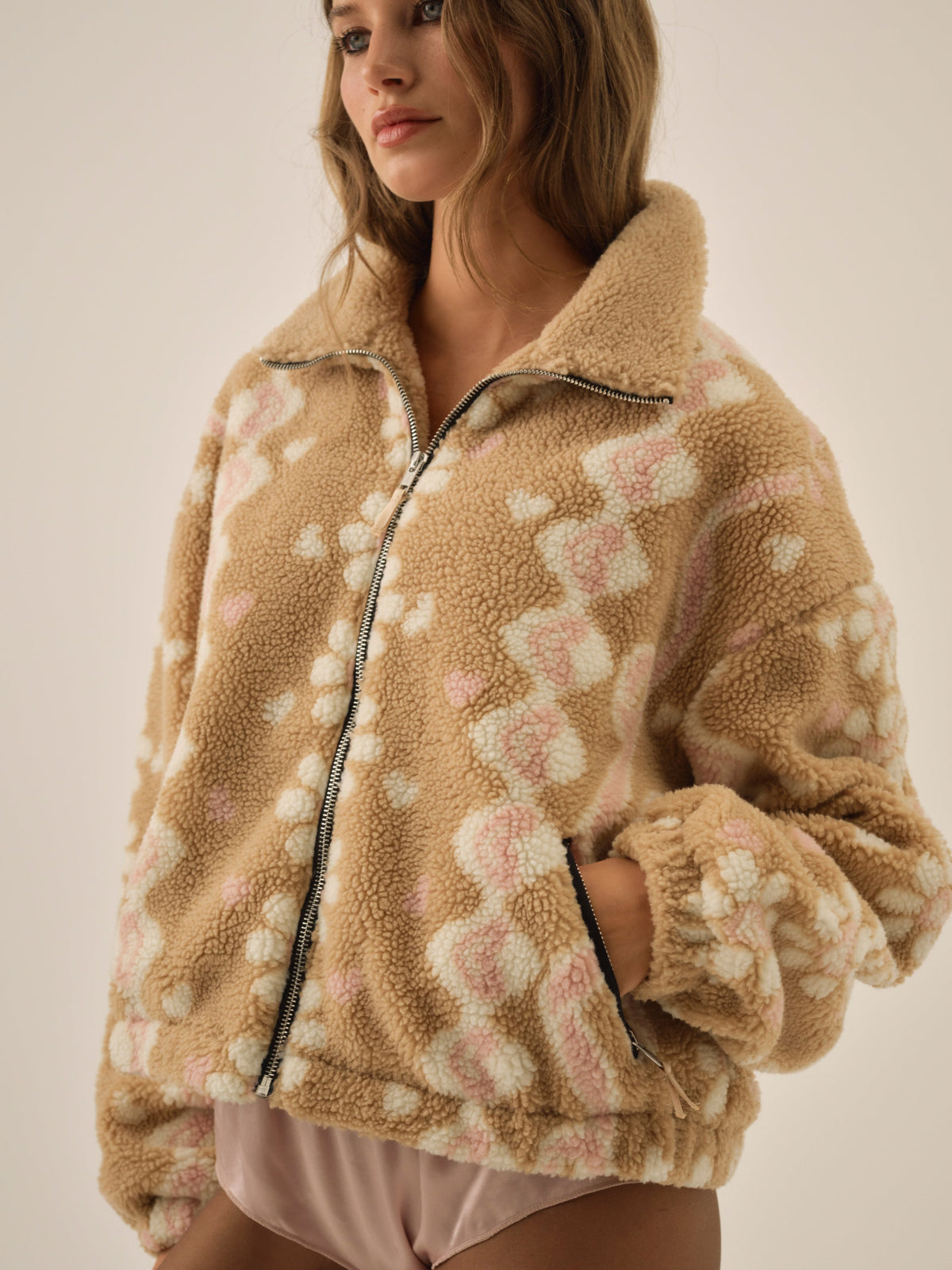 Betty Sherpa Zip Up - Pink