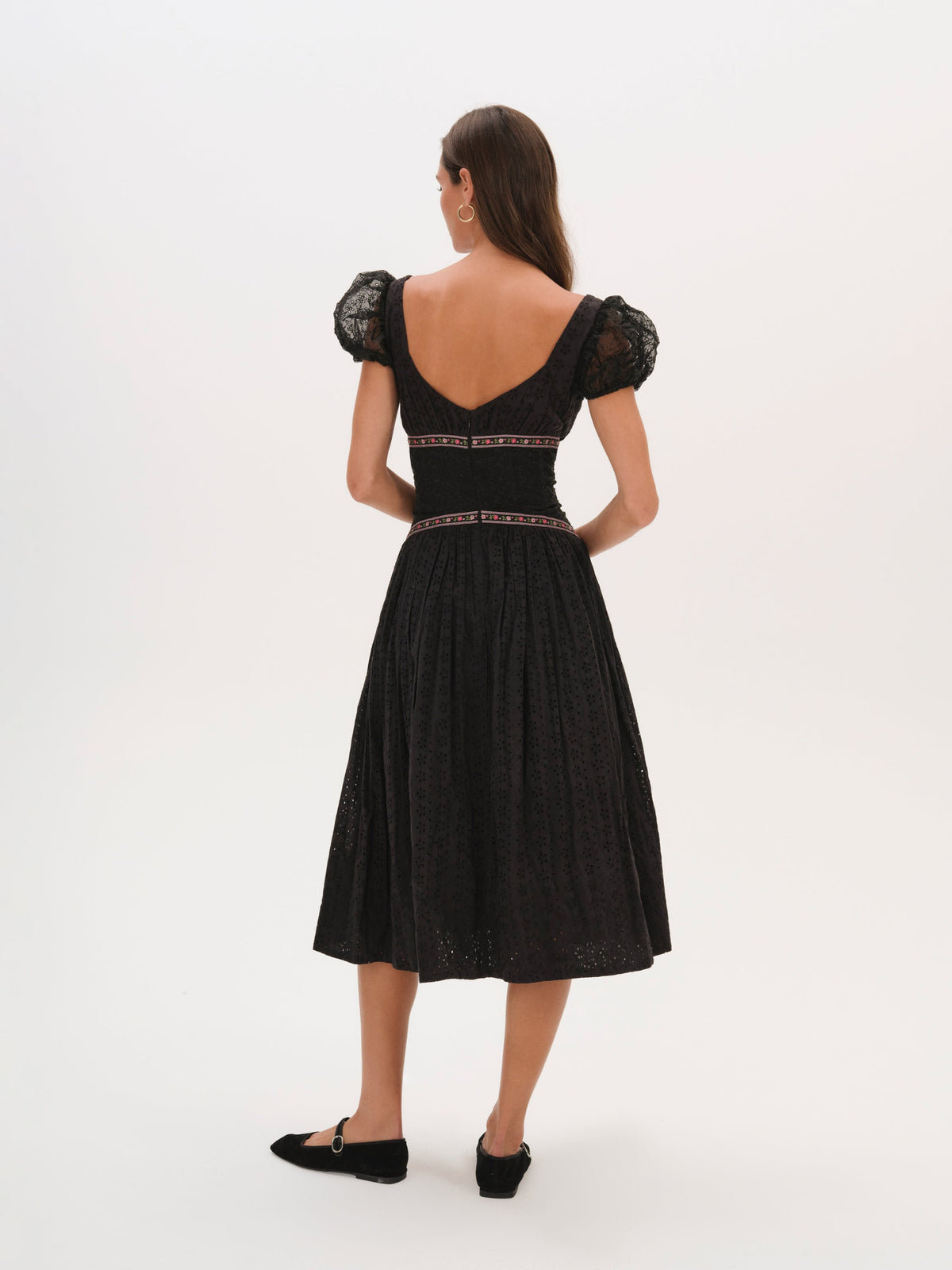 Verbana Eyelet Midi Dress - Black