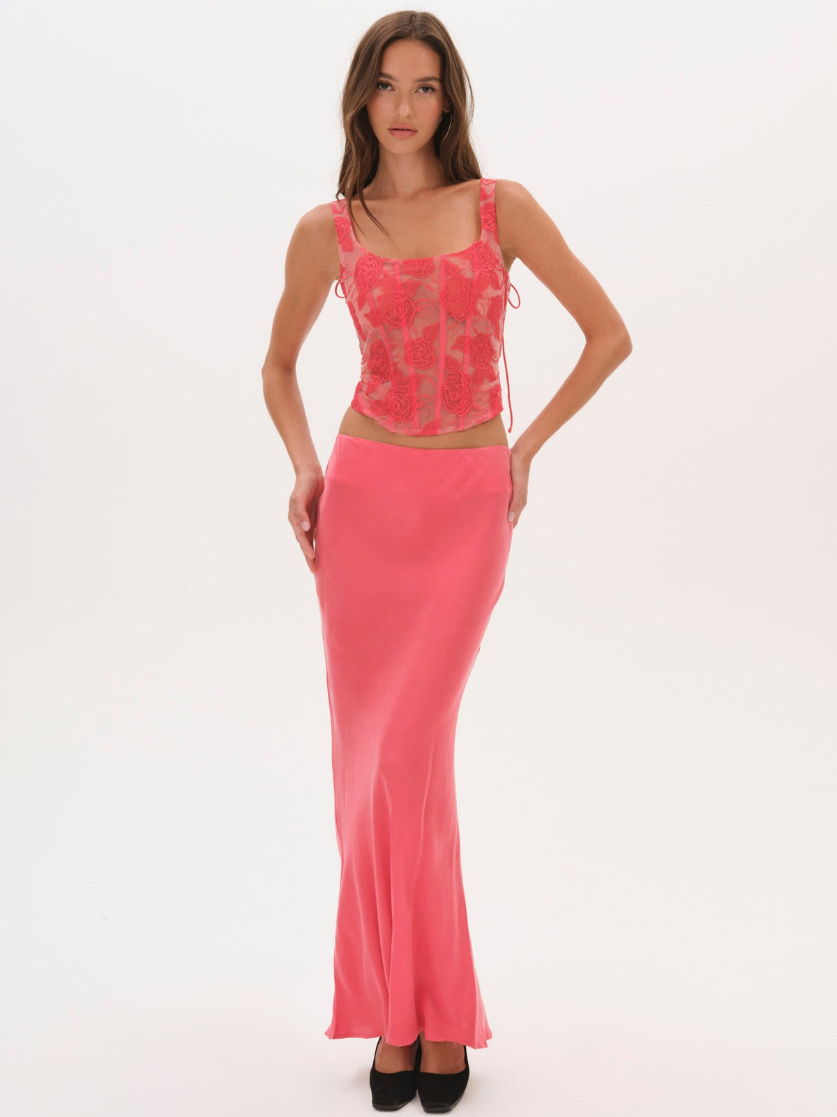 Embroidered Roses Corset Top - Red