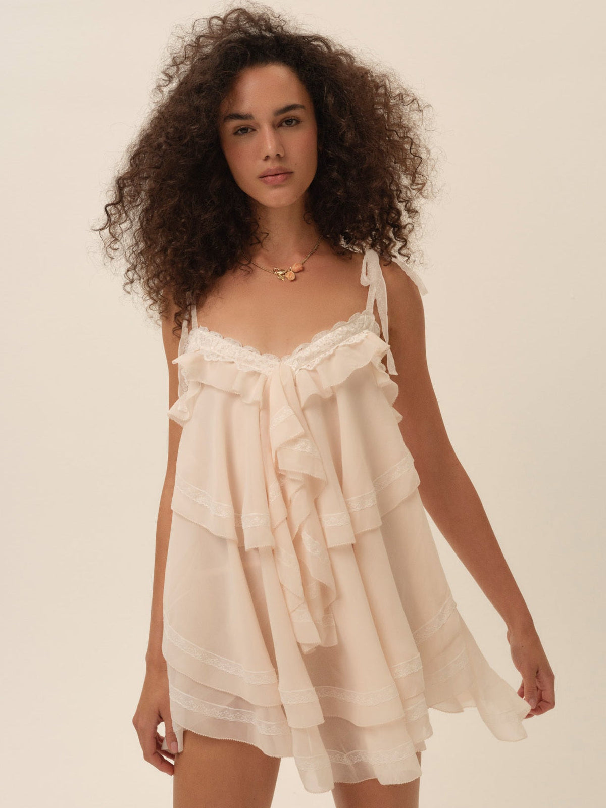 Juniper Ruffle Mini Dress - Peach