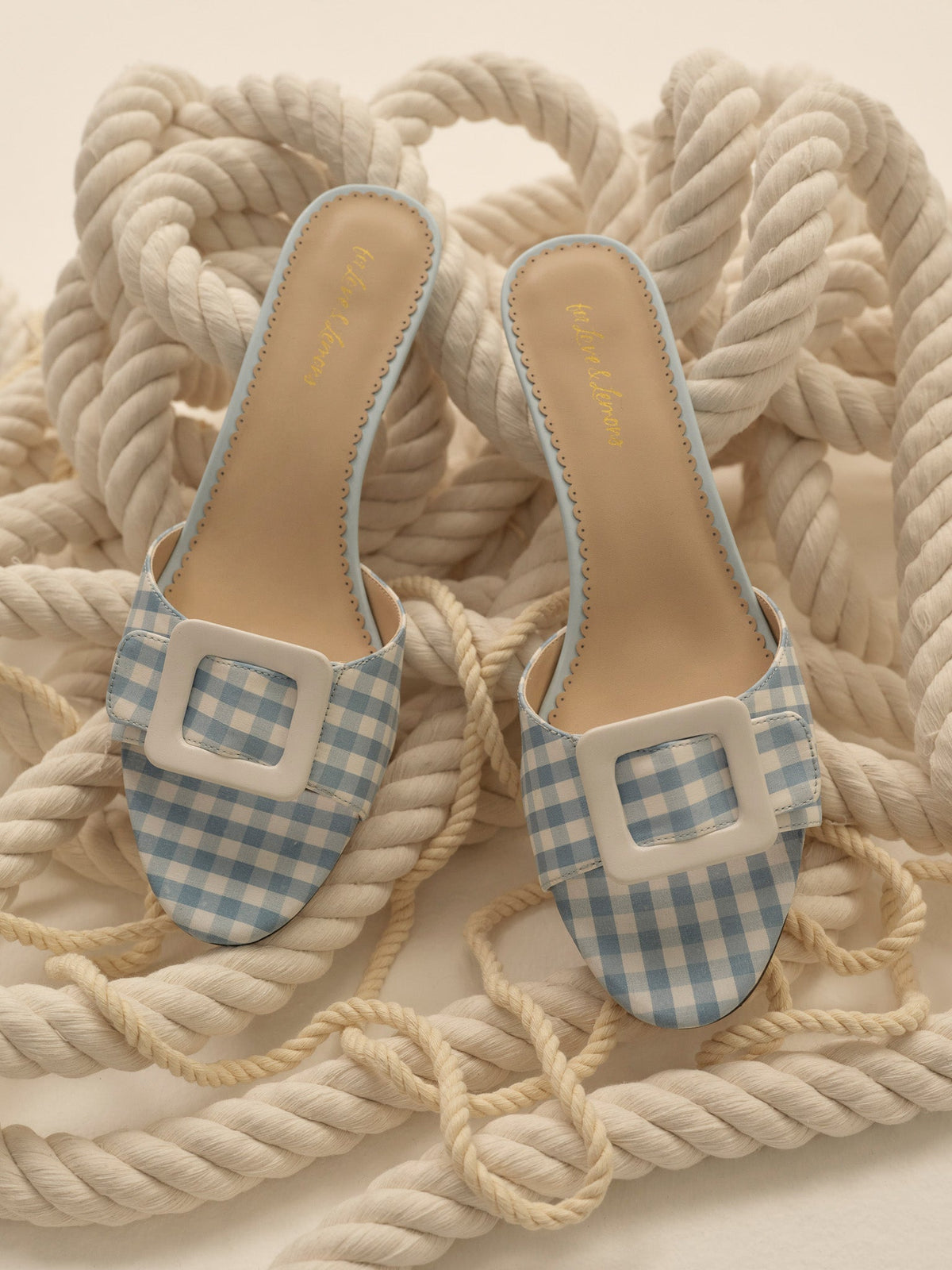 Eloise Gingham Buckle Mule - Blue