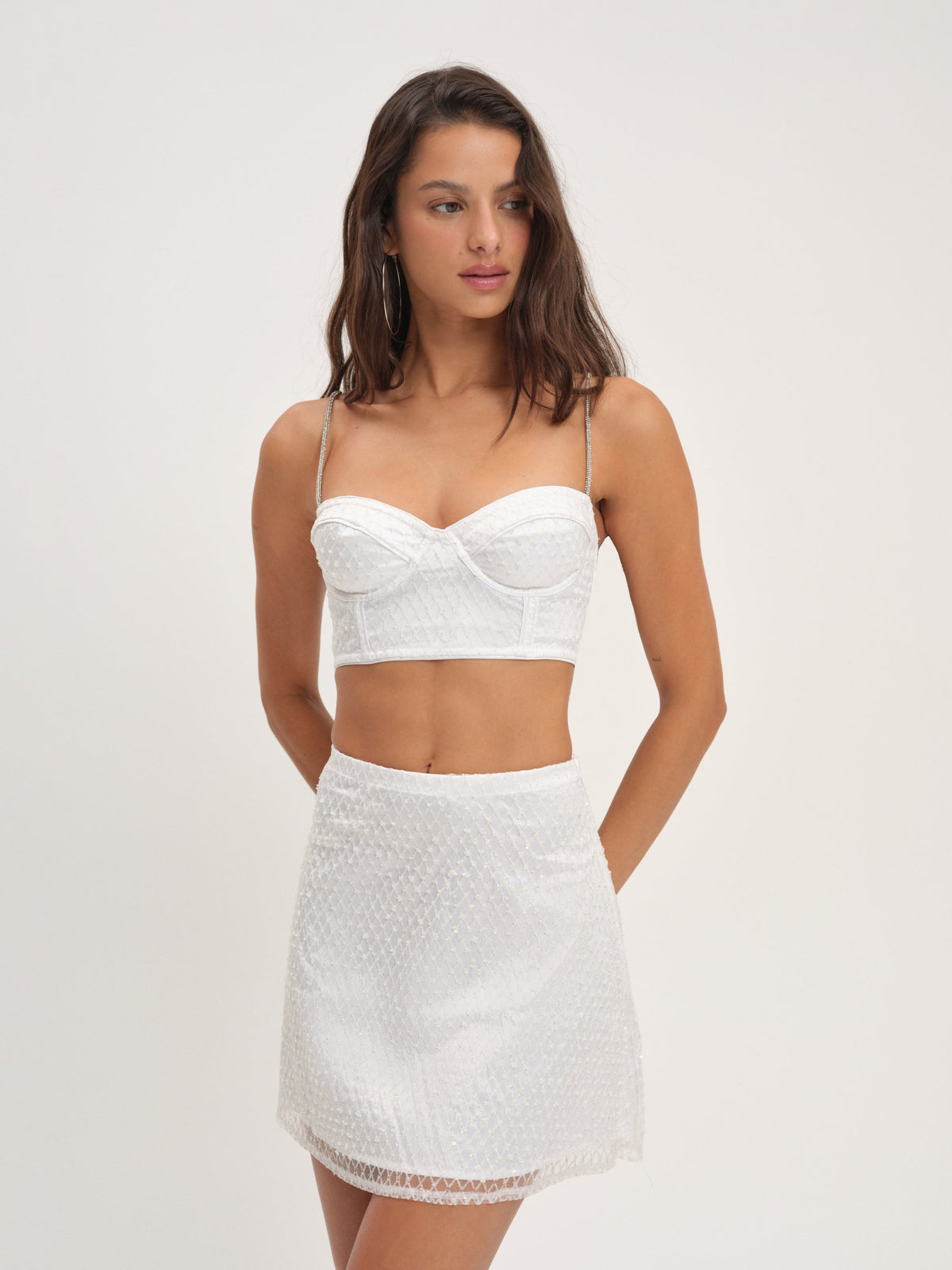Glitter Grid Bustier Top - White