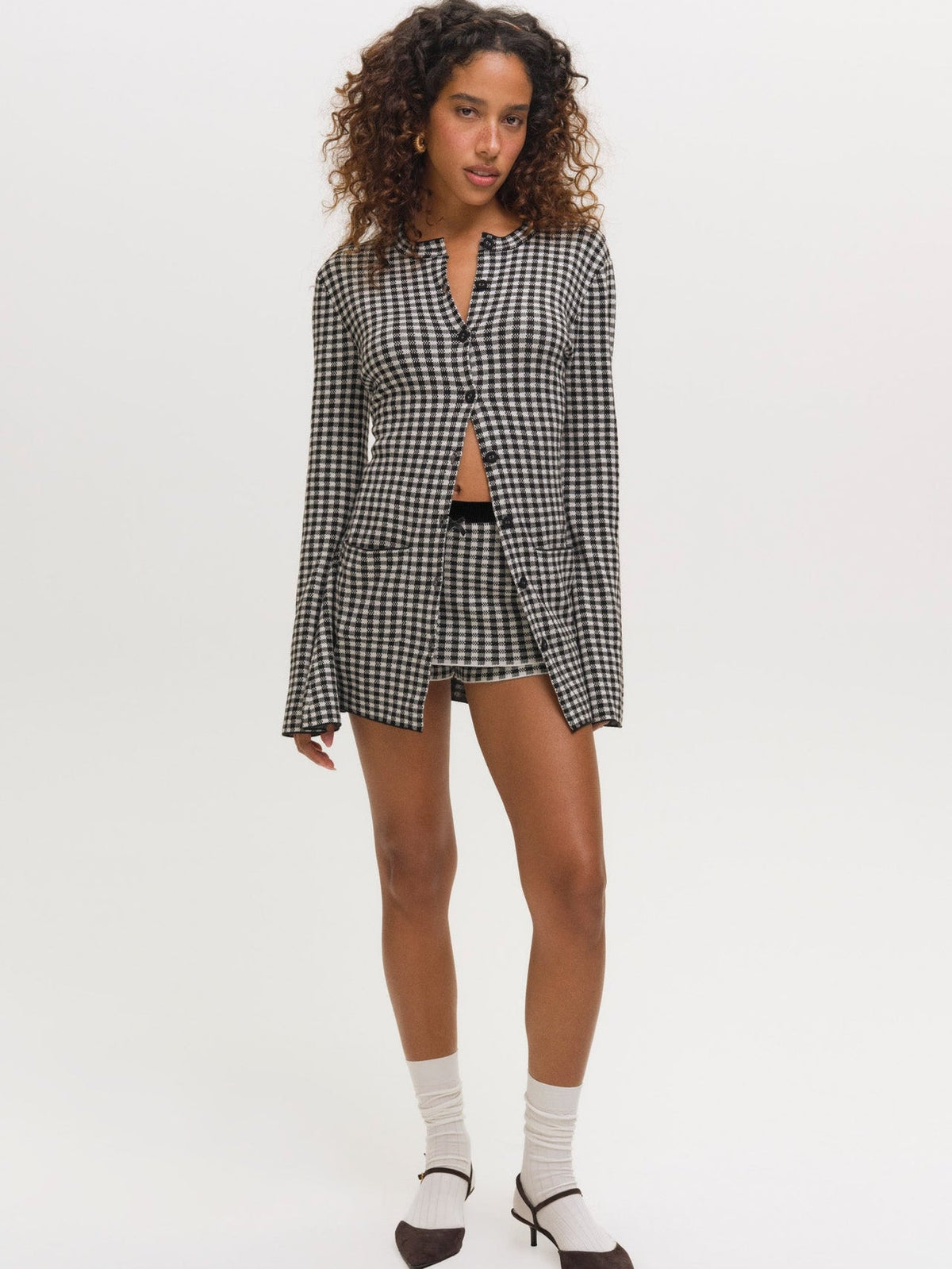 Gingham Knit Jacket - Black