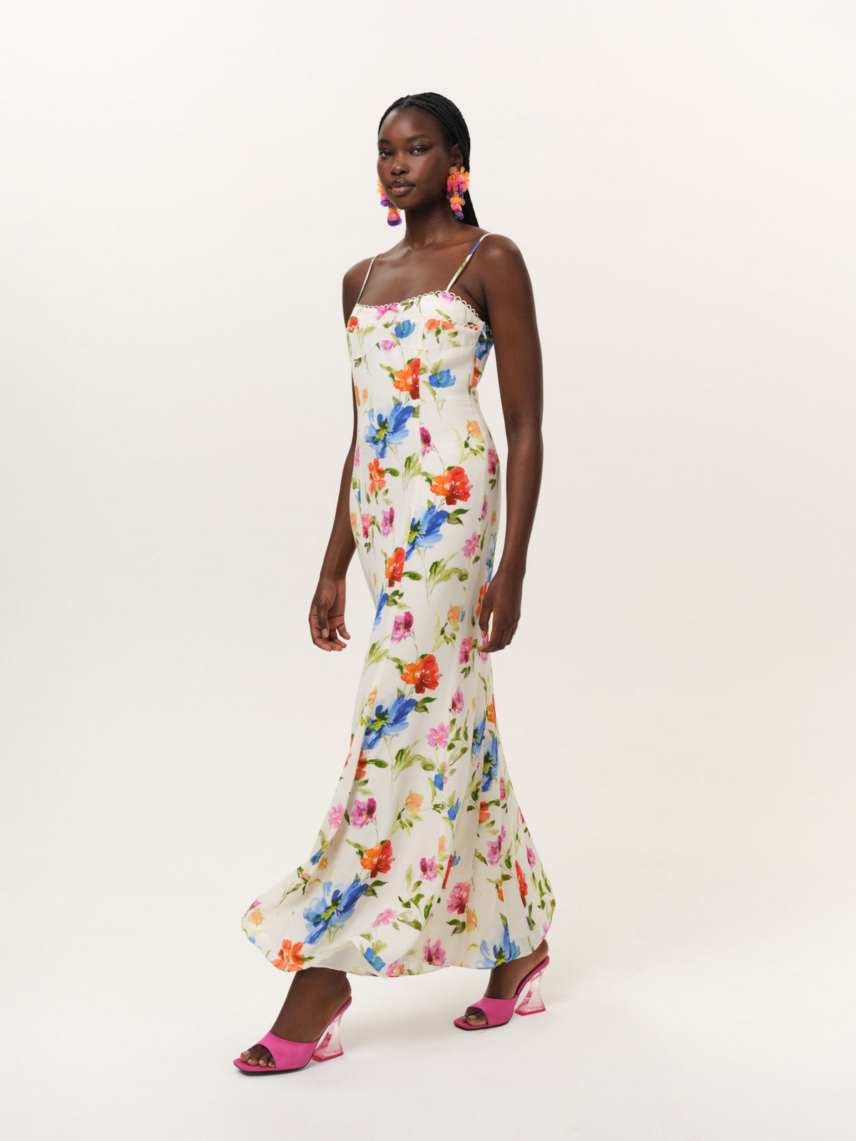 Tropical Bloom Maxi Dress - White