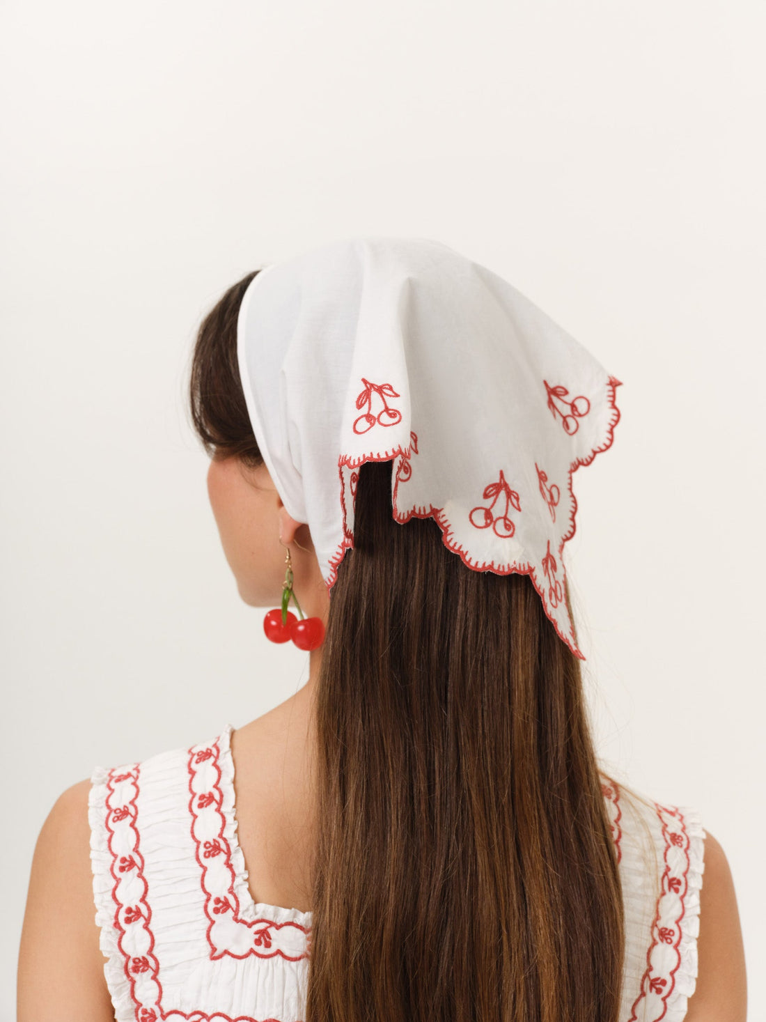 Cherry Embroidred Poplin Headscarf