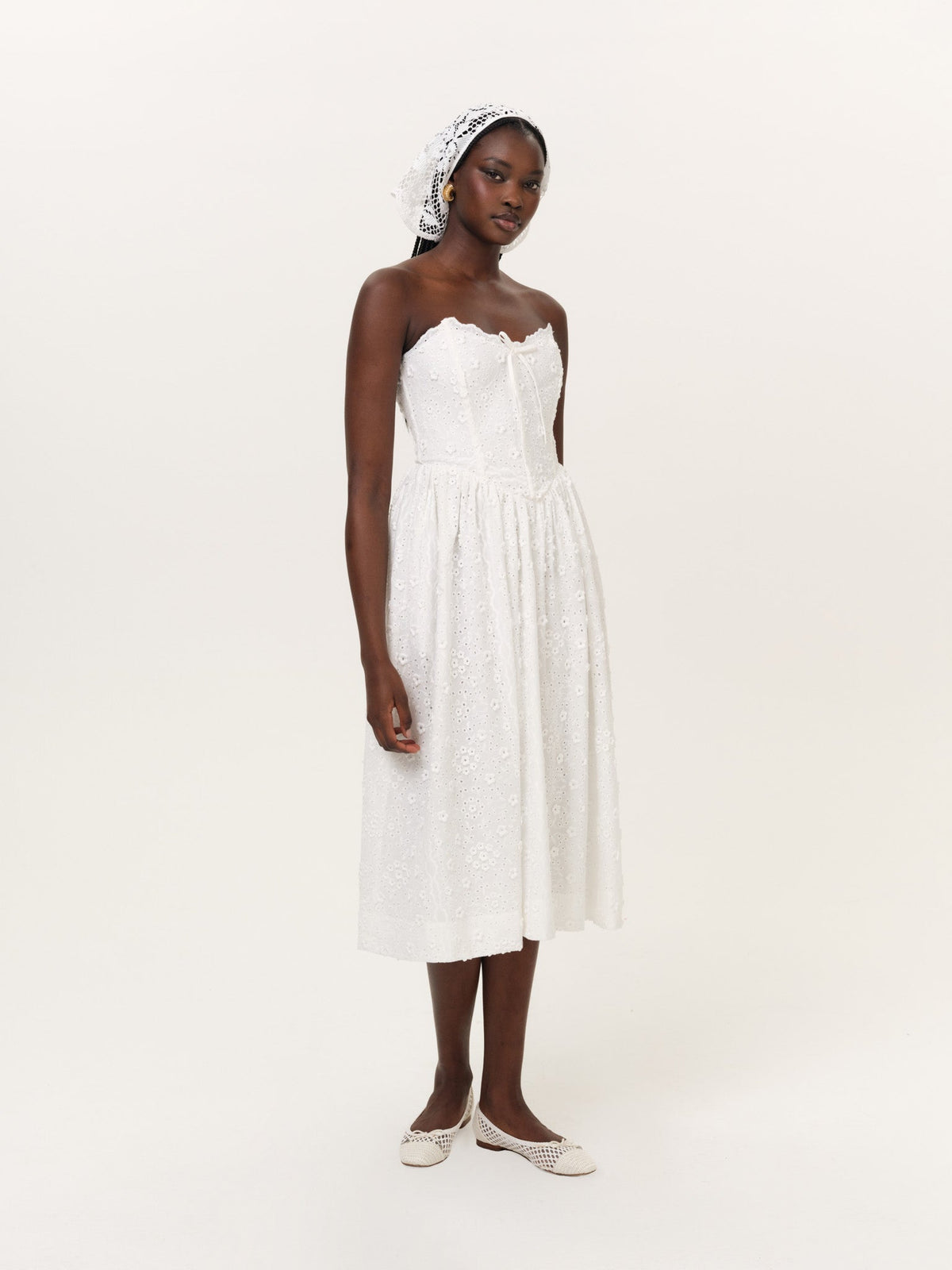 Laura Eyelet Midi Dress - White