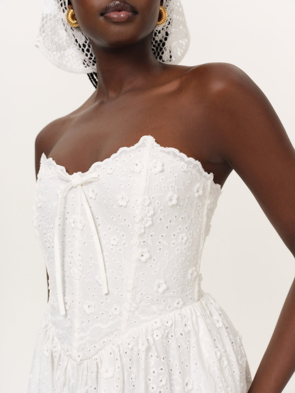 Laura Eyelet Midi Dress - White