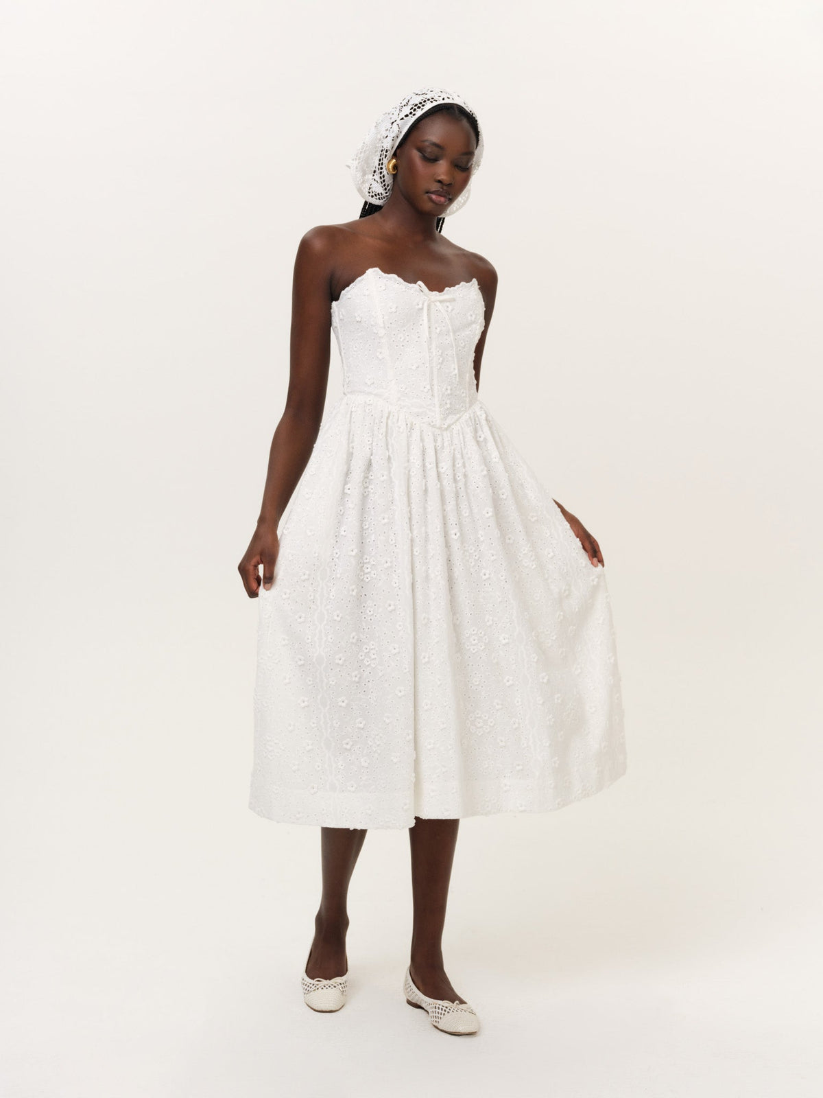 Laura Eyelet Midi Dress - White