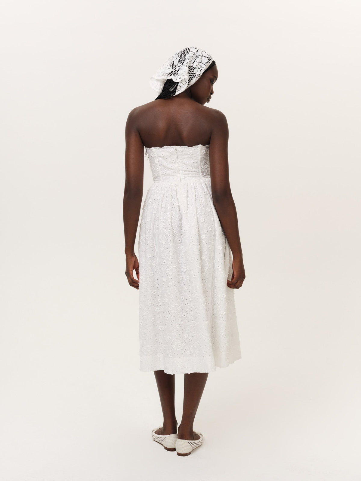 Laura Eyelet Midi Dress - White