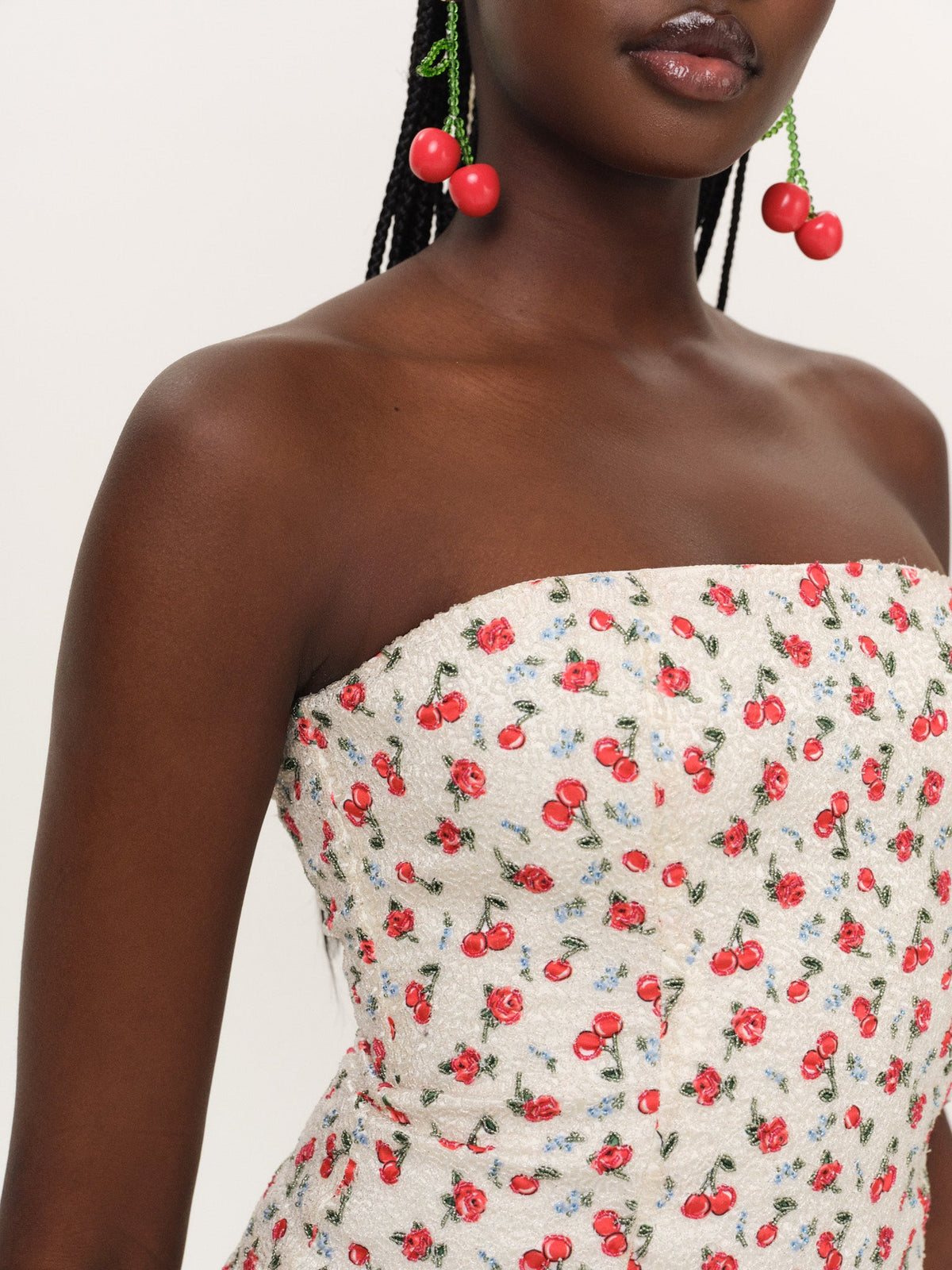 Cherry Beaded Mini Dress - Cream