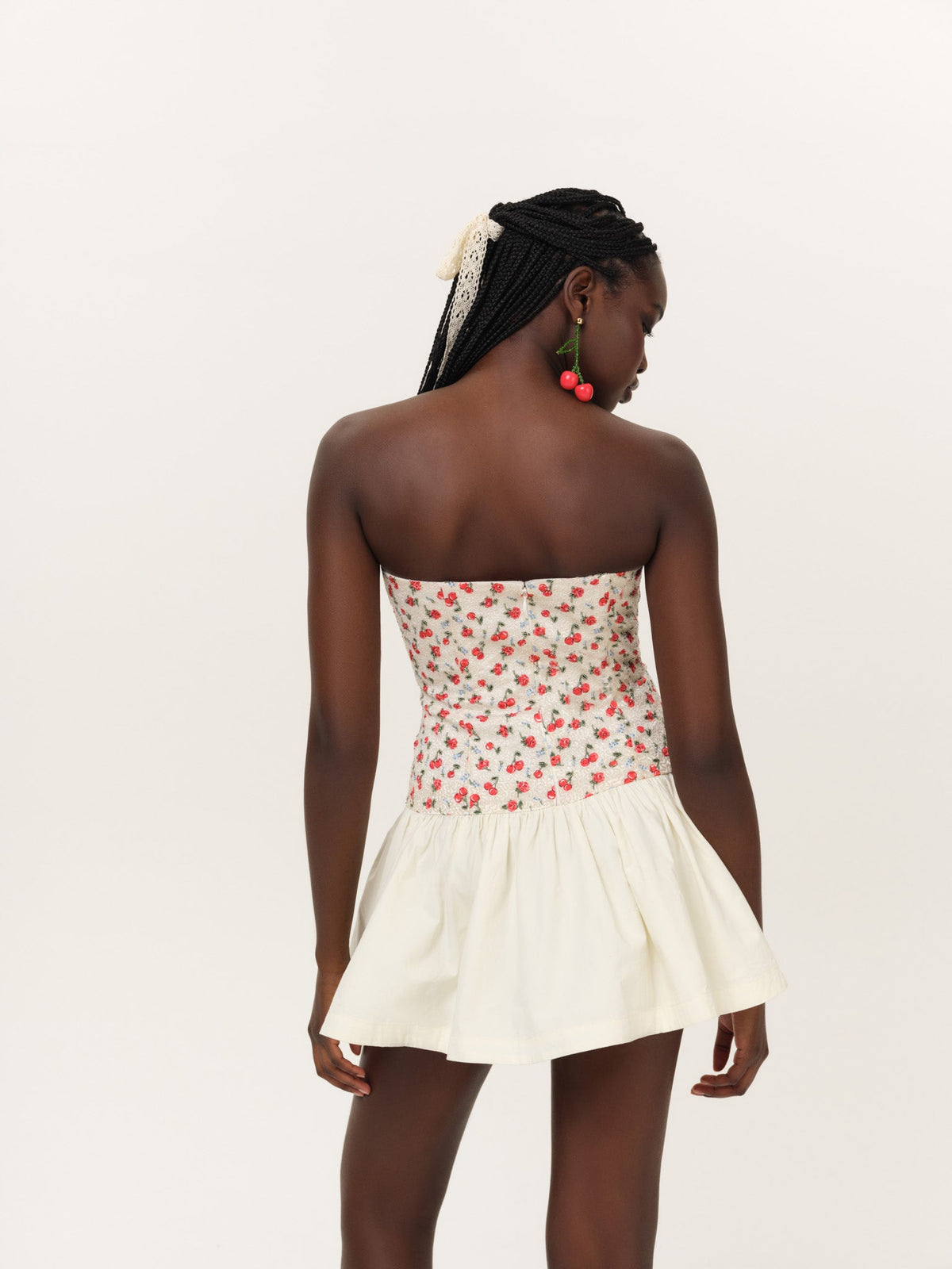 Cherry Beaded Mini Dress - Cream
