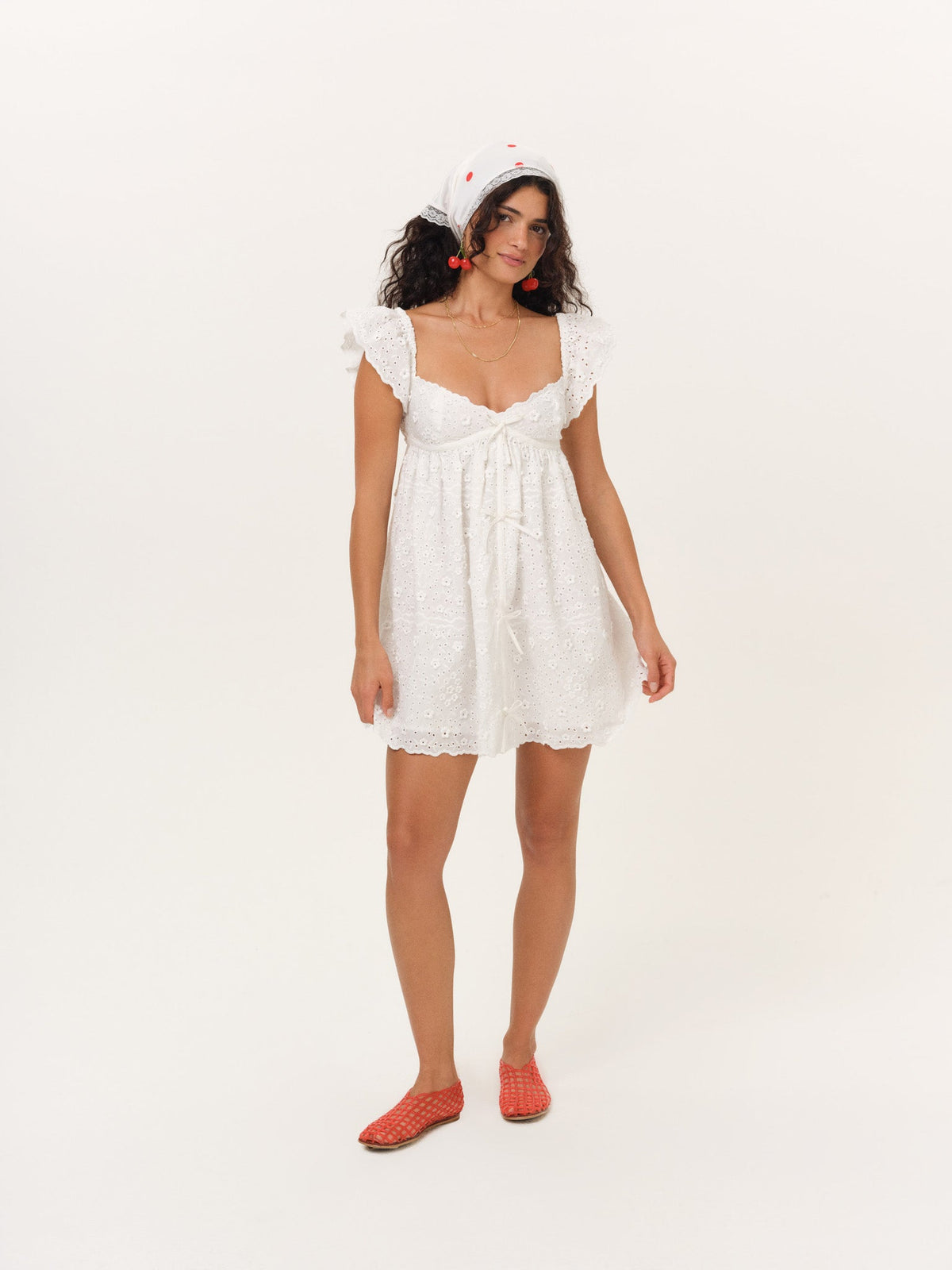 Laura Eyelet Mini Dress - White