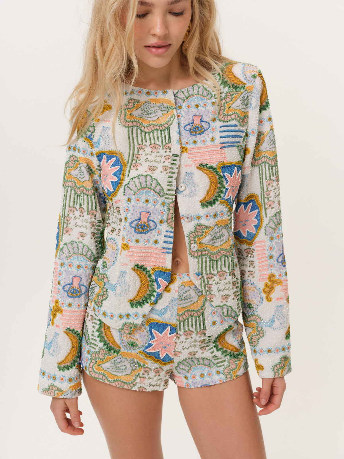 Tide Pool Beaded Jacket - White Green