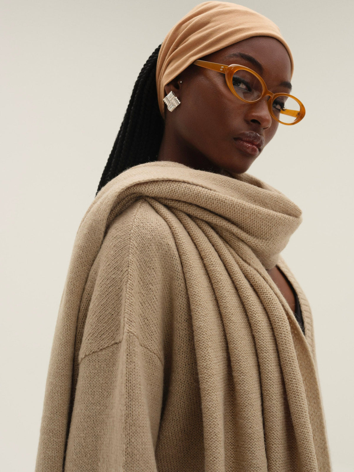 Solana Cardigan with Scarf - Tan