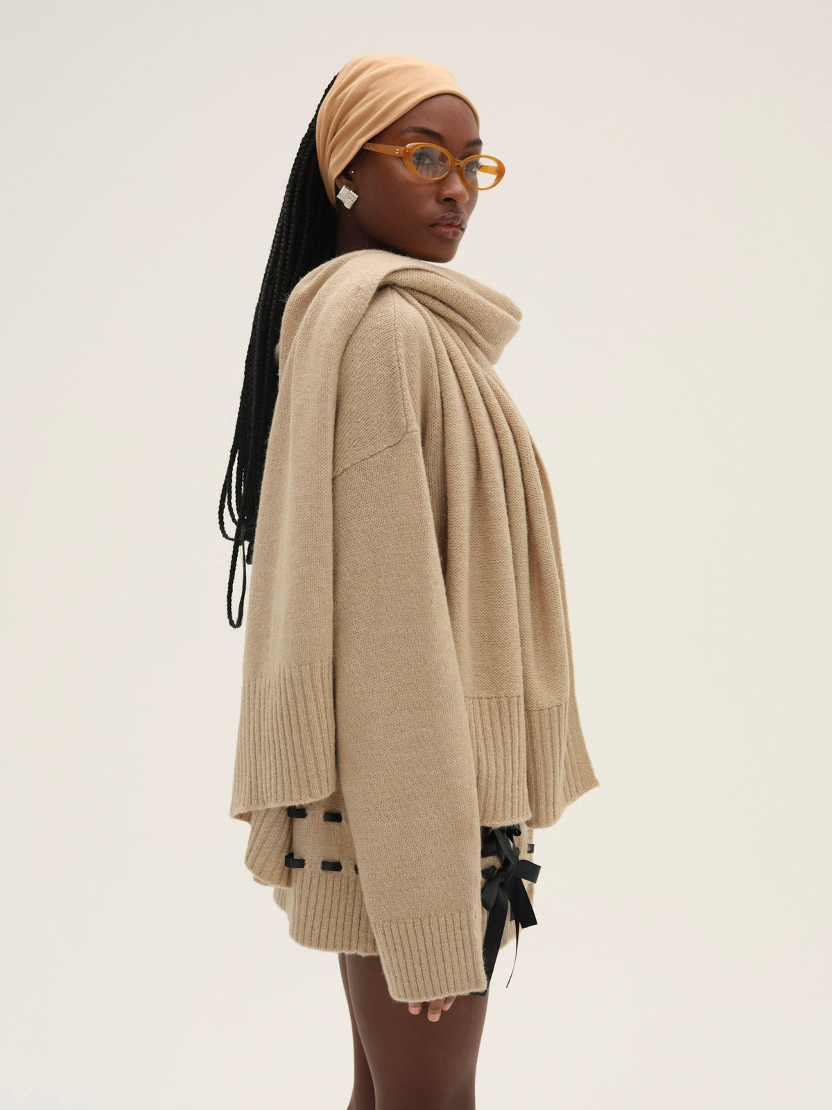 Solana Cardigan with Scarf - Tan