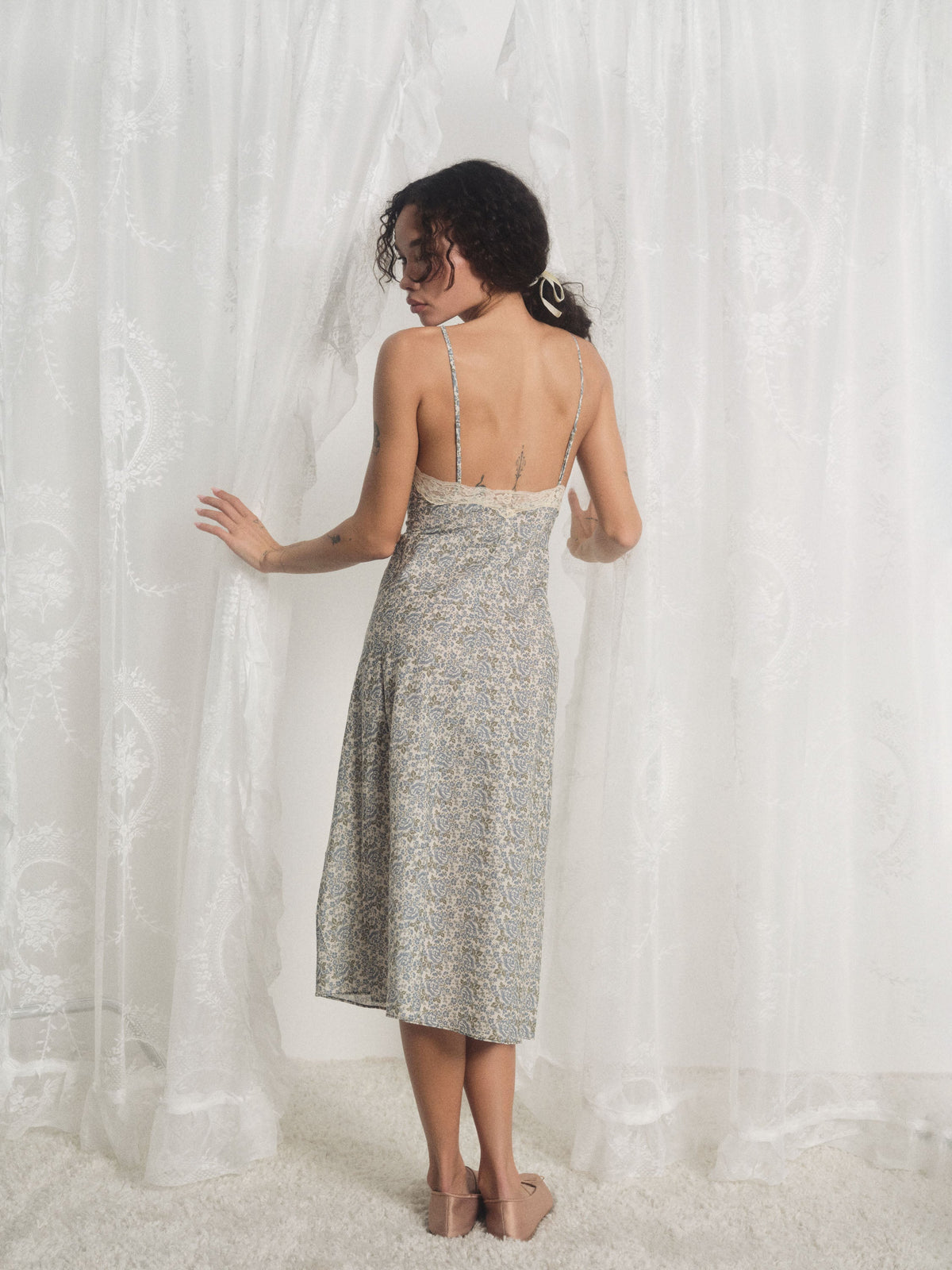 Primrose Midi Slip Dress - Dusty Blue