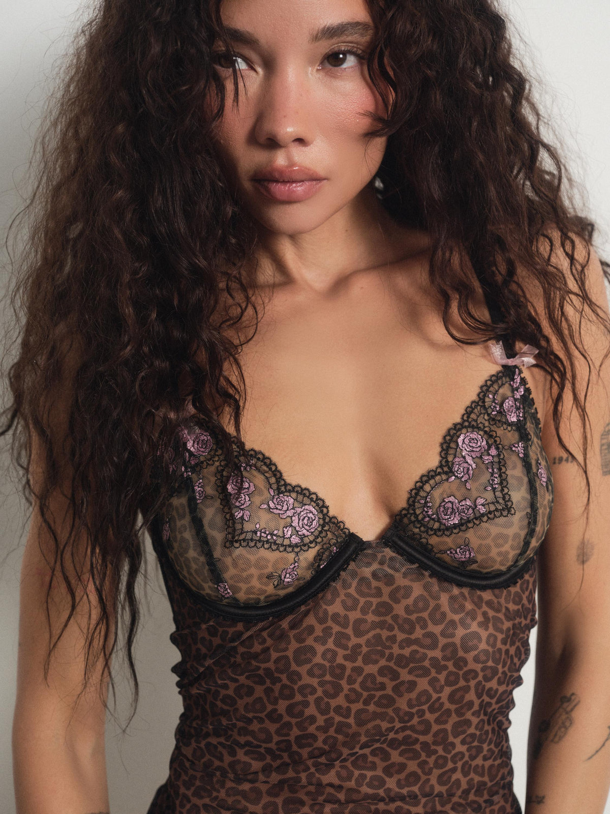 Cheetah Hearts Slip Dress - Black
