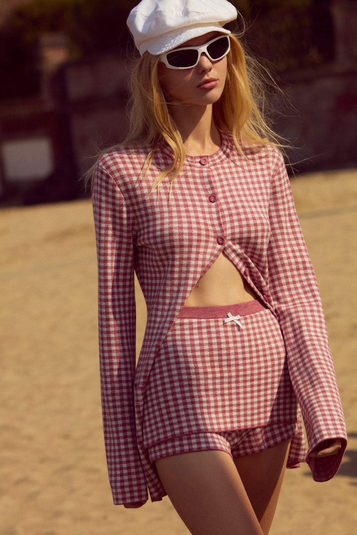 Gingham Knit Jacket - Mauve