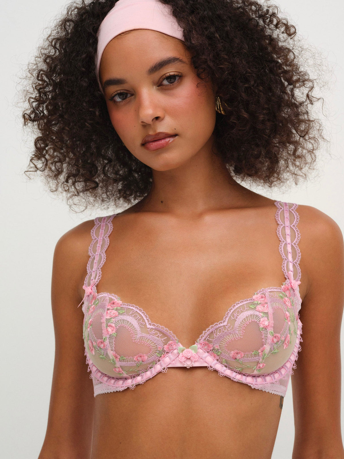 Ily Embroidered Underwire Bra - Pink