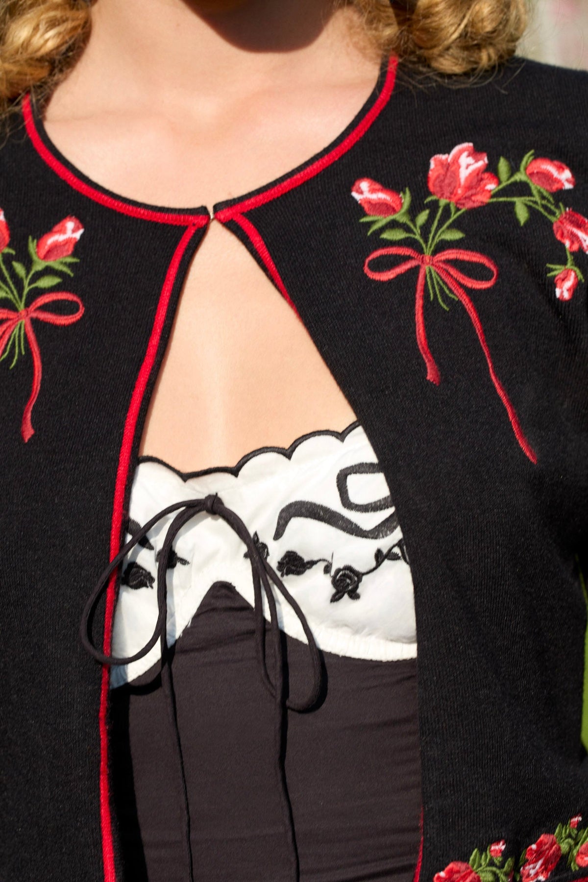 Rose Waltz Embroidered Knit Cardigan - Black