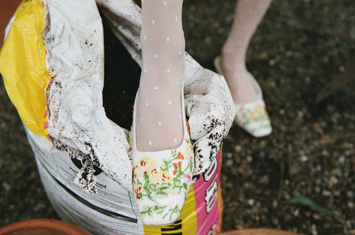 Elodie Floral Beaded Mule - White
