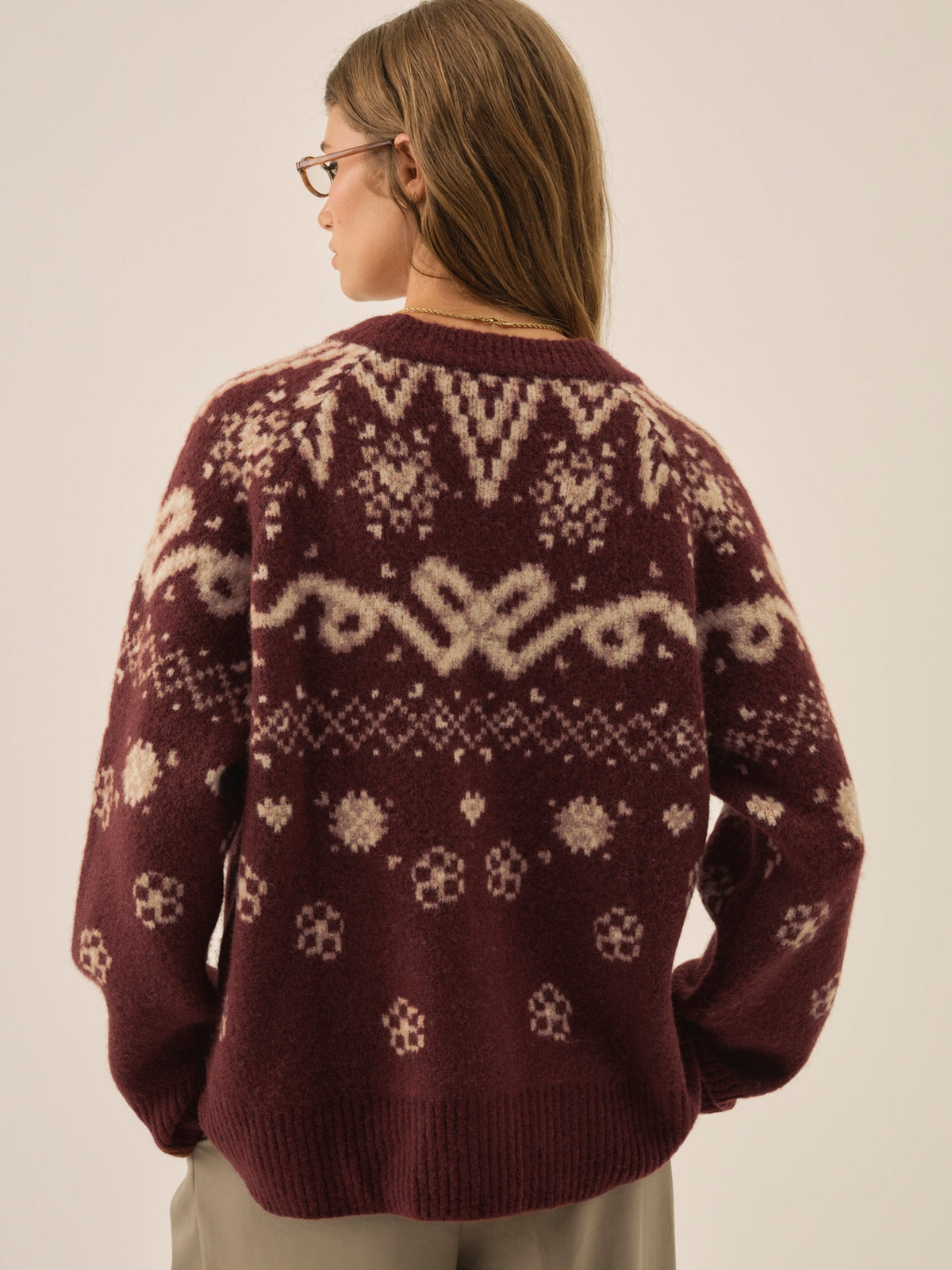 Arabella Intarsia Chunky Cardigan - Mauve