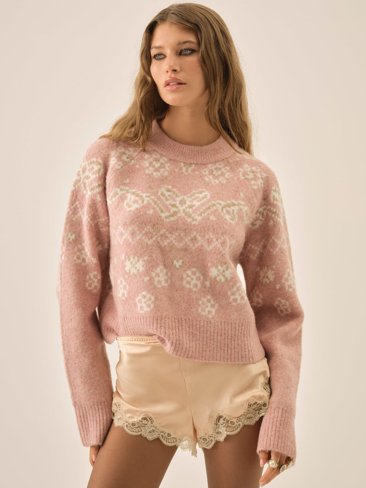 Arabella Intarsia Pullover Sweater - Pink