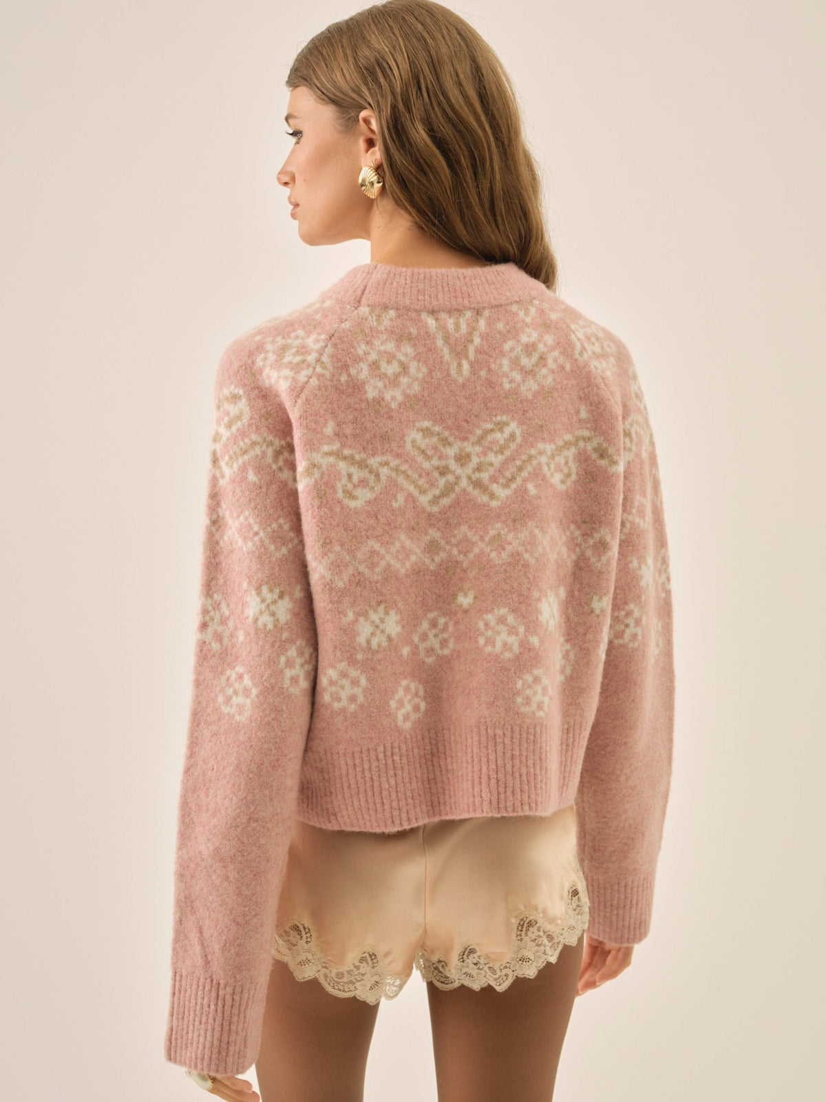 Arabella Intarsia Pullover Sweater - Pink
