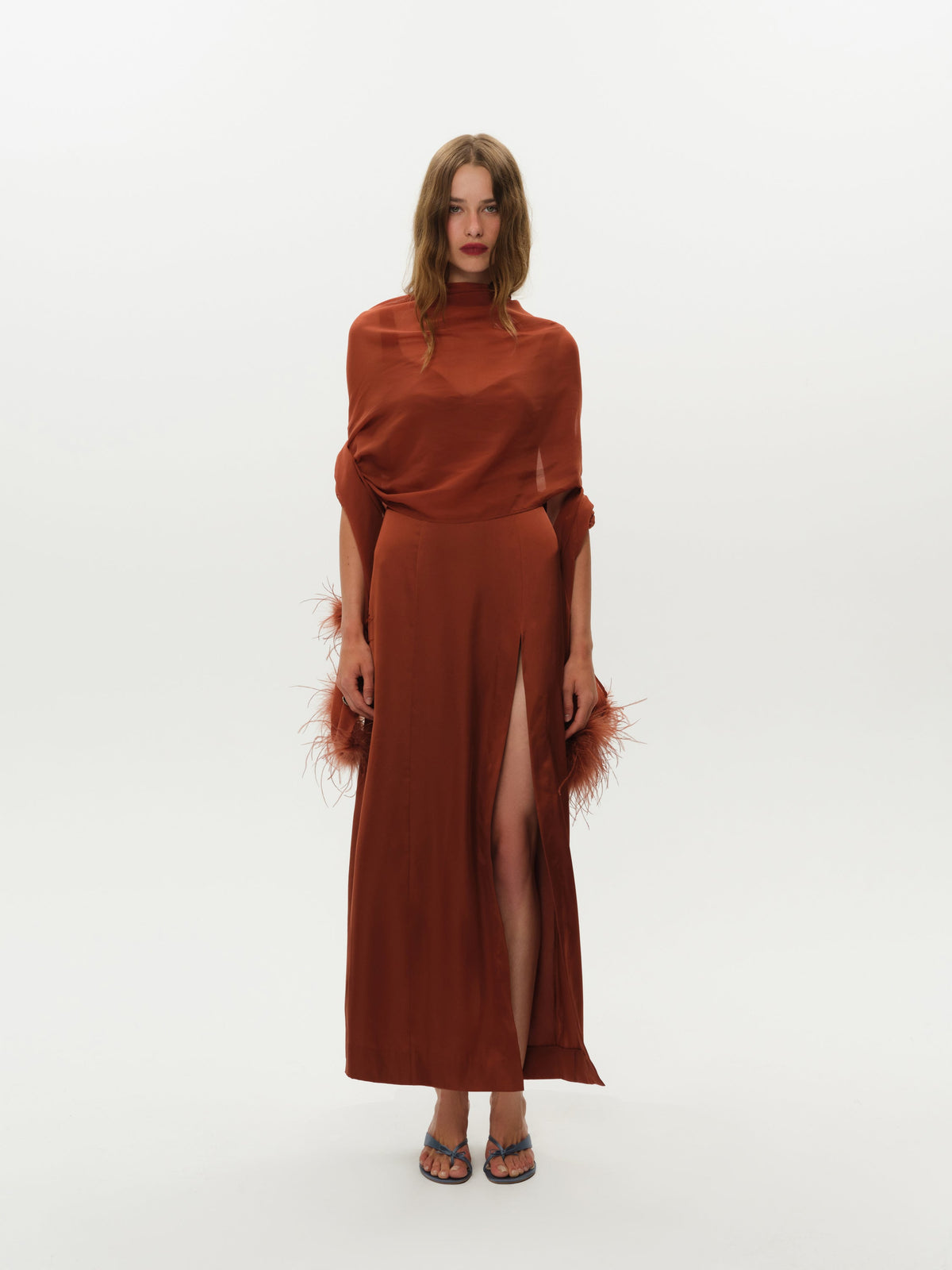 Margo Maxi Dress and Shawl Set - Rust