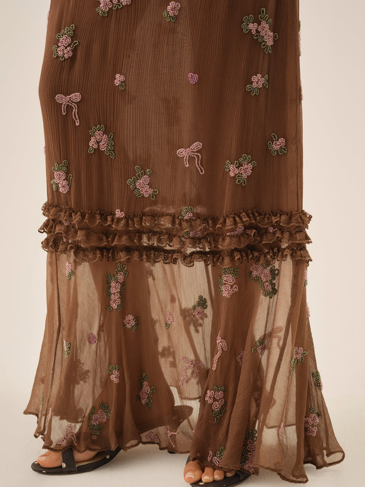 Beaded Garden Bow Maxi Dress - Brown