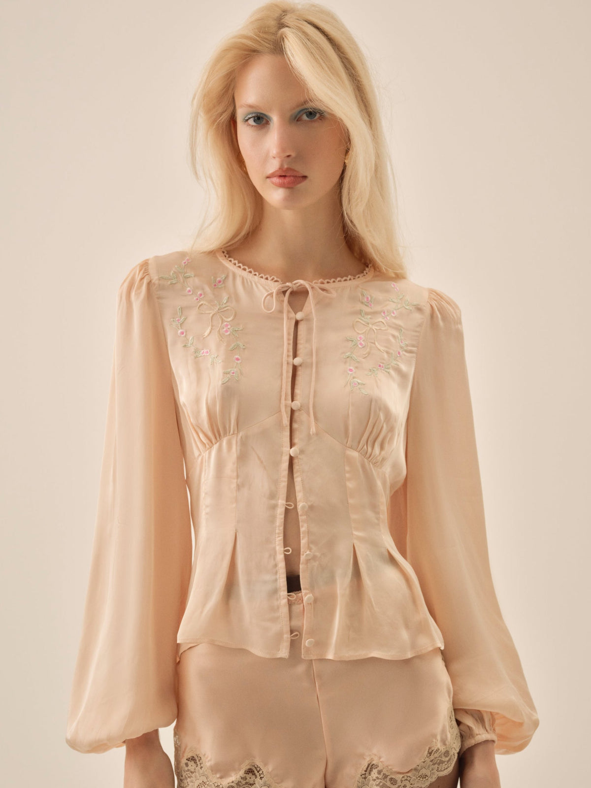 Betsy Bow Blouse - Pale Peach