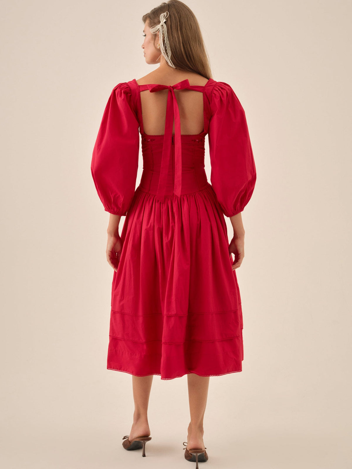 Betsy Bow Midi Dress - Red