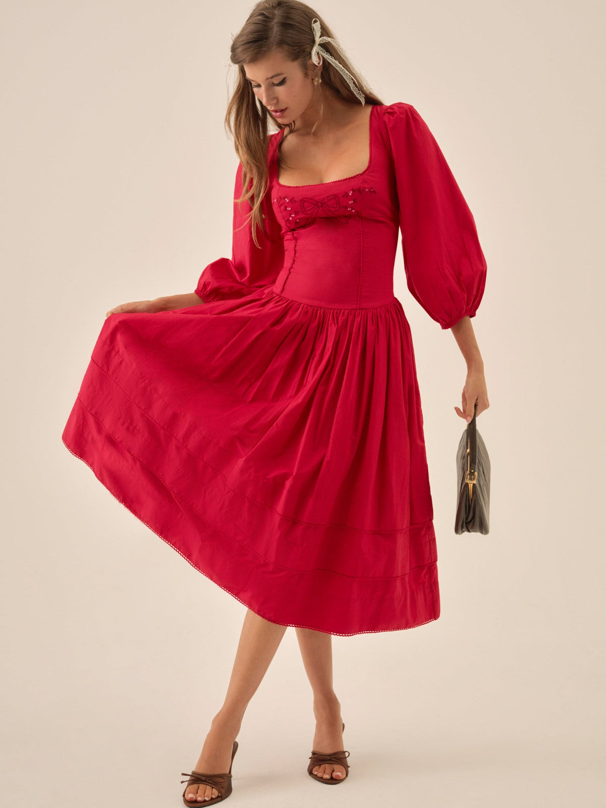 Betsy Bow Midi Dress - Red