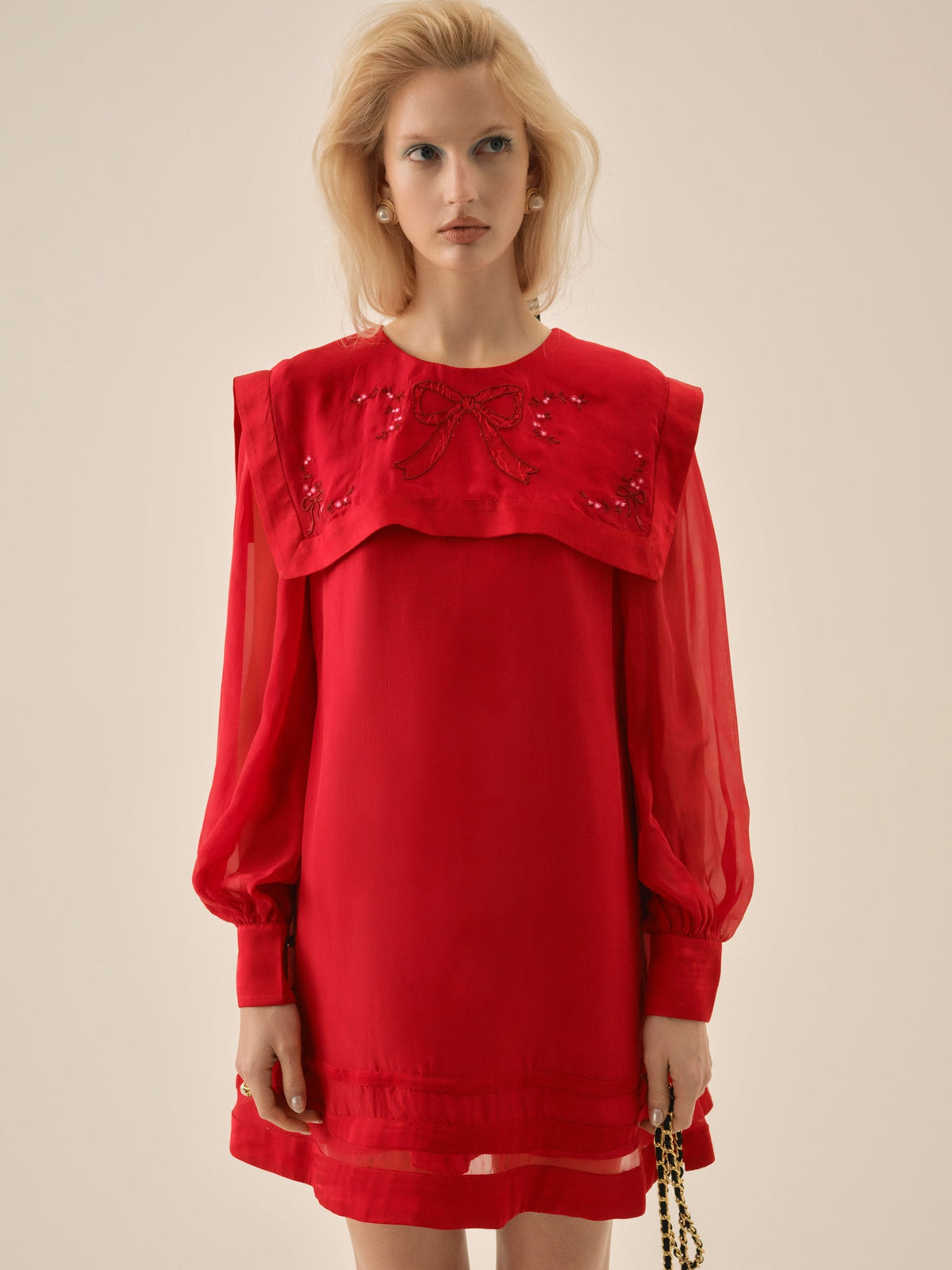 Betsy Bow Mini Dress - Red