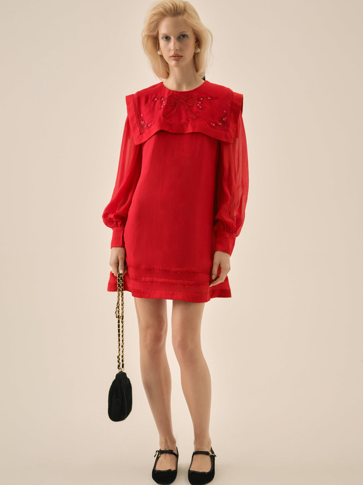 Betsy Bow Mini Dress - Red