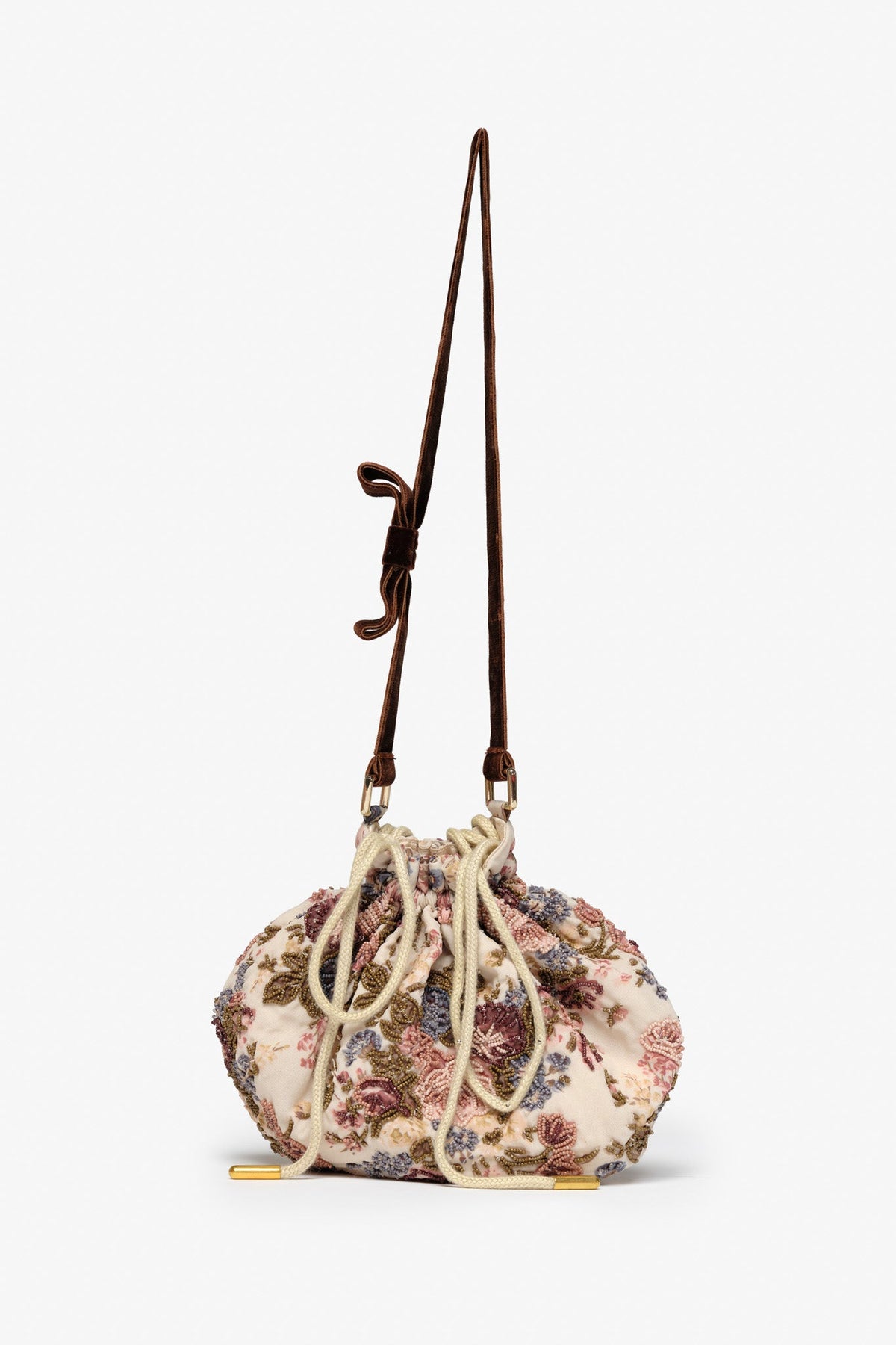 Betsy Floral Beaded Bag - Cream Brown