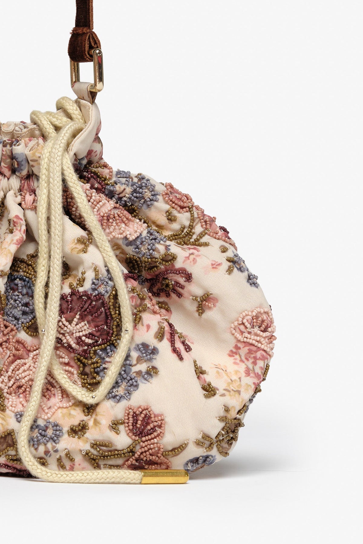 Betsy Floral Beaded Bag - Cream Brown