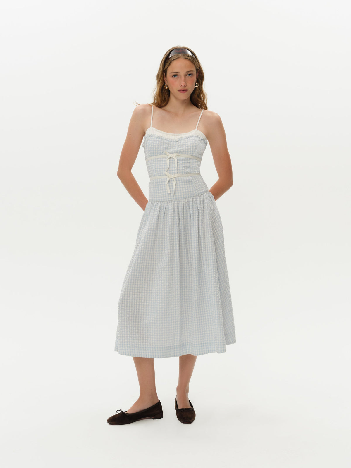 Georgia Gingham Midi Dress - Blue