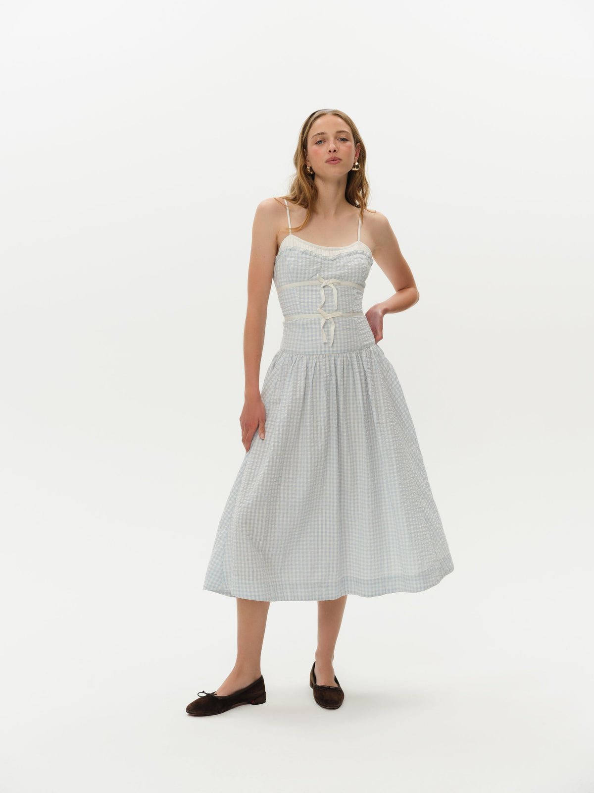 Georgia Gingham Midi Dress - Blue