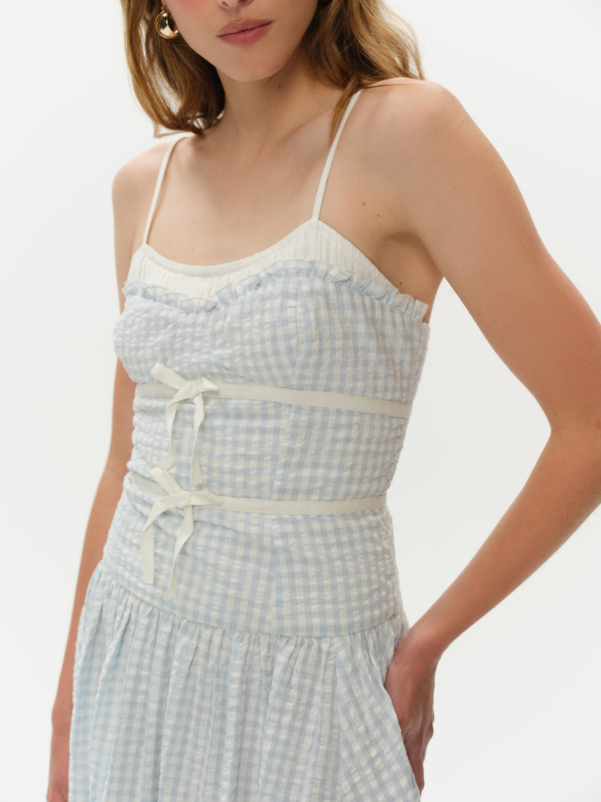 Georgia Gingham Midi Dress - Blue