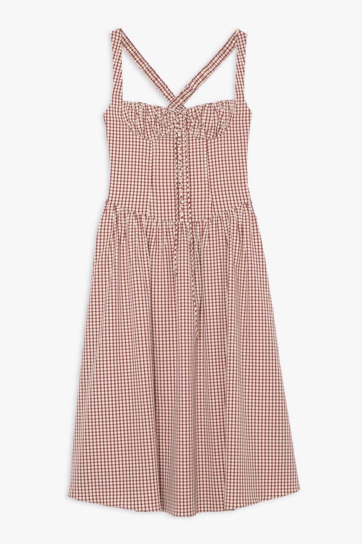 Annie Gingham Midi Dress - Burgundy