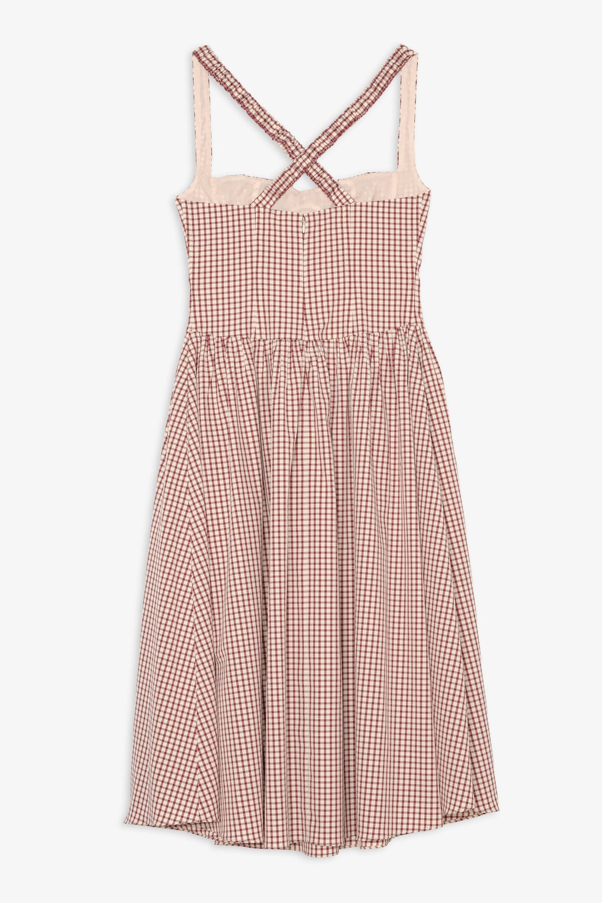 Annie Gingham Midi Dress - Burgundy