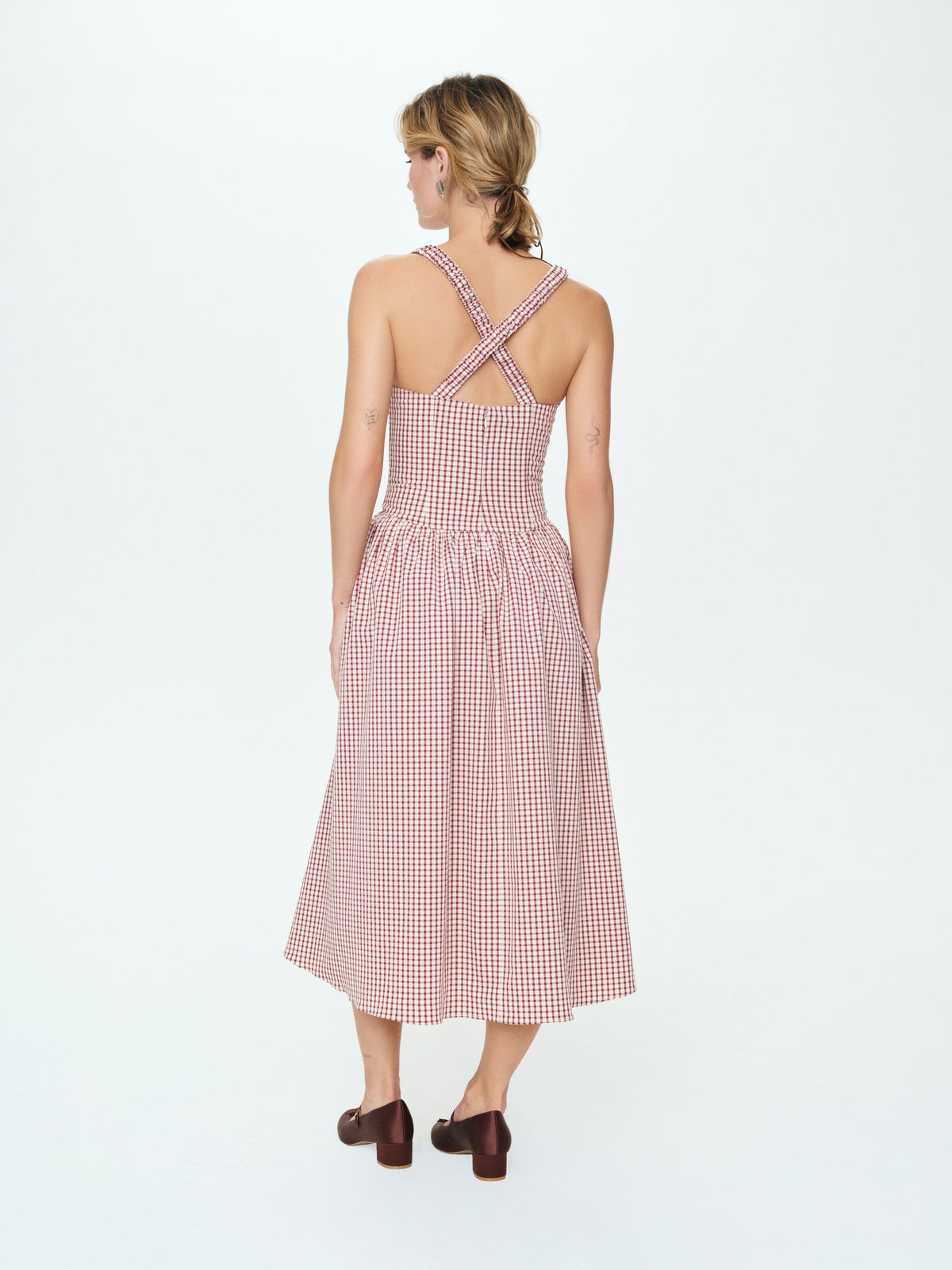 Annie Gingham Midi Dress - Burgundy