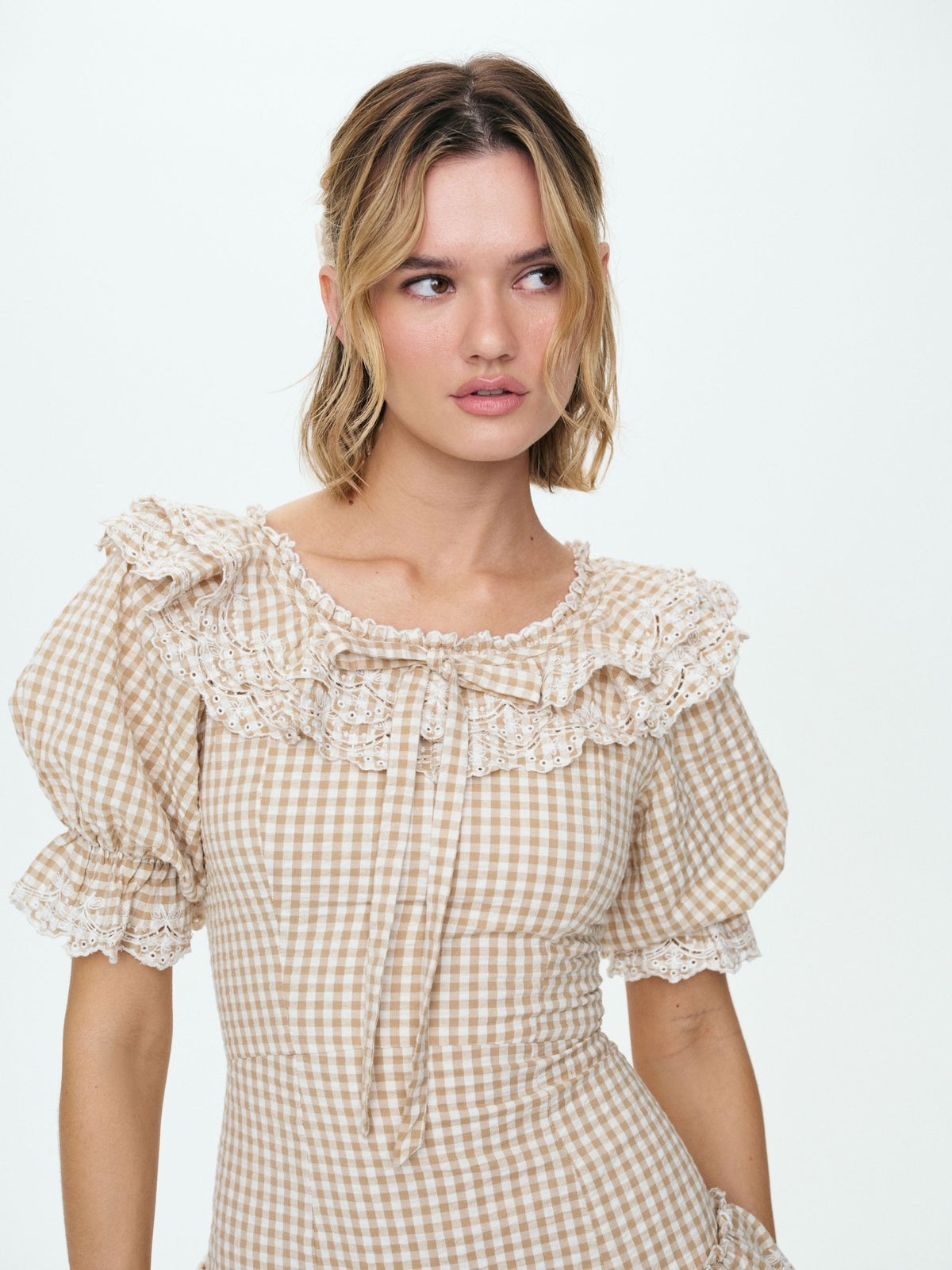 Bradford Gingham Mini Dress - Tan