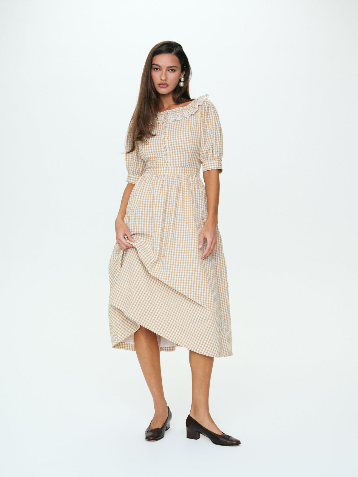Bradford Gingham Midi Dress - Tan