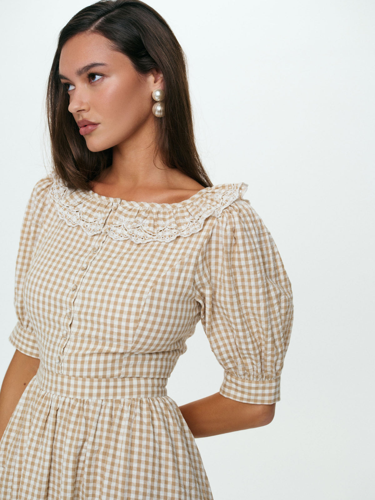 Bradford Gingham Midi Dress - Tan
