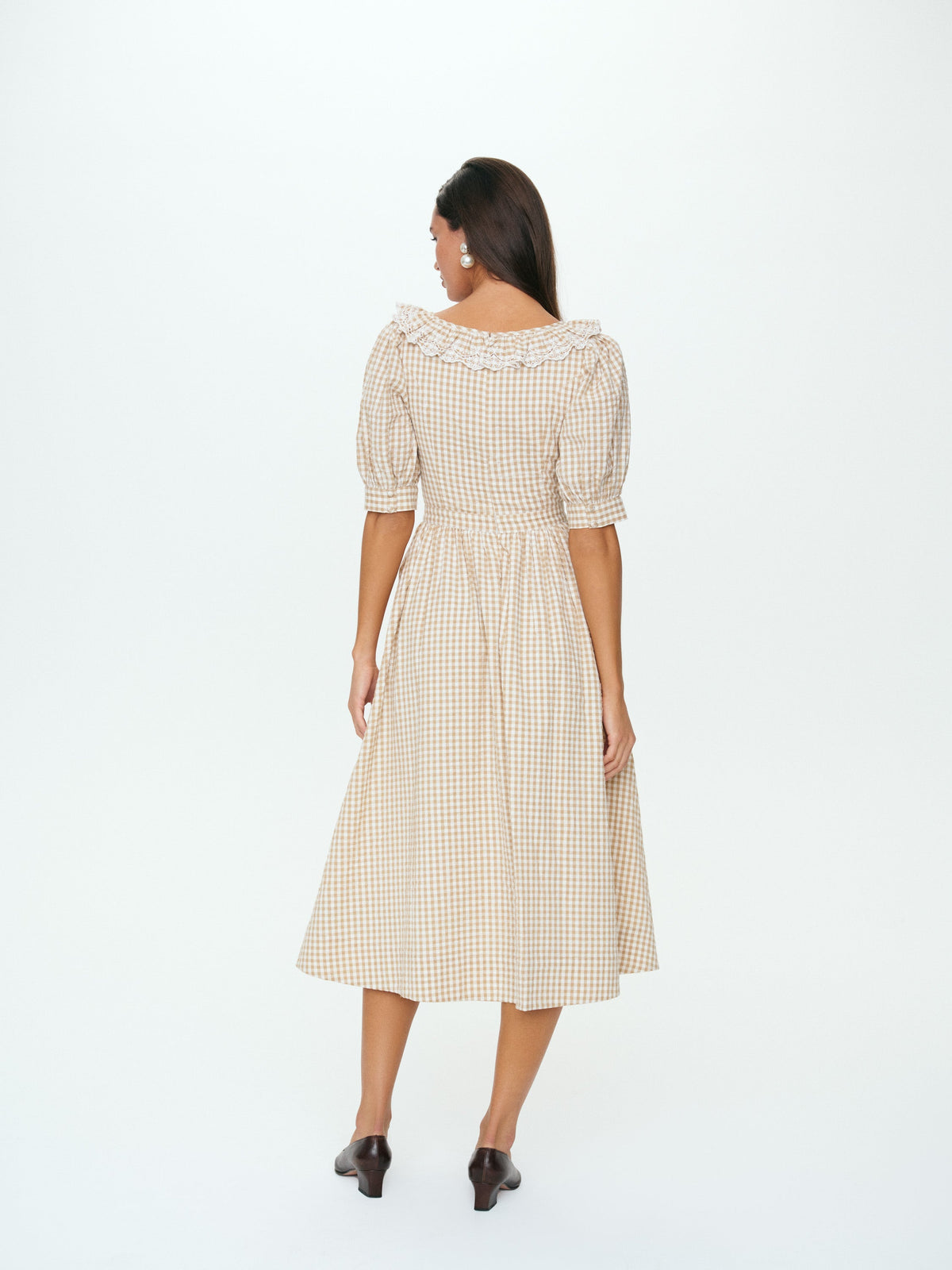 Bradford Gingham Midi Dress - Tan