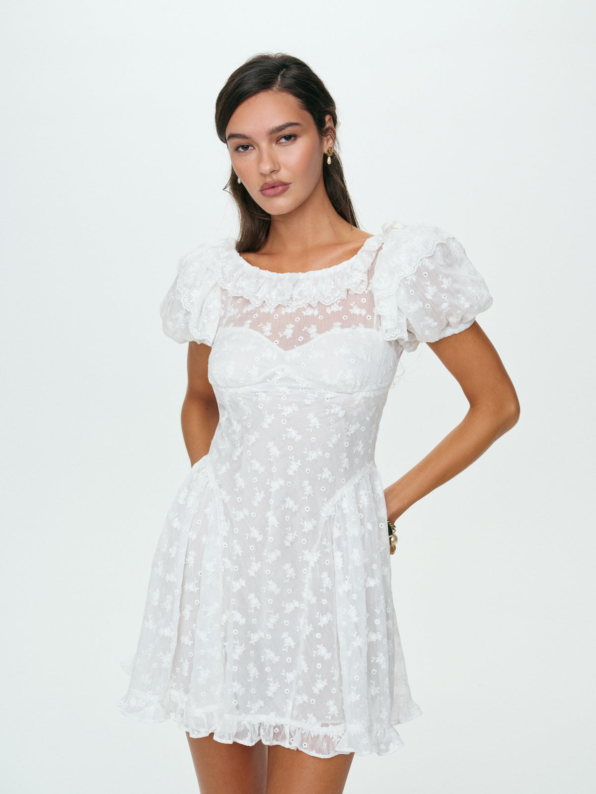 Hamptons Eyelet Mini Dress - Cream